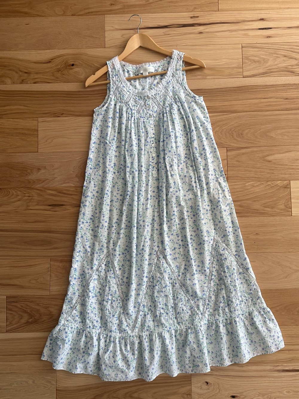 Eileen West Nightgown & Robe Set - Blue Floral Cotton - XS - Picture 5 of 11
